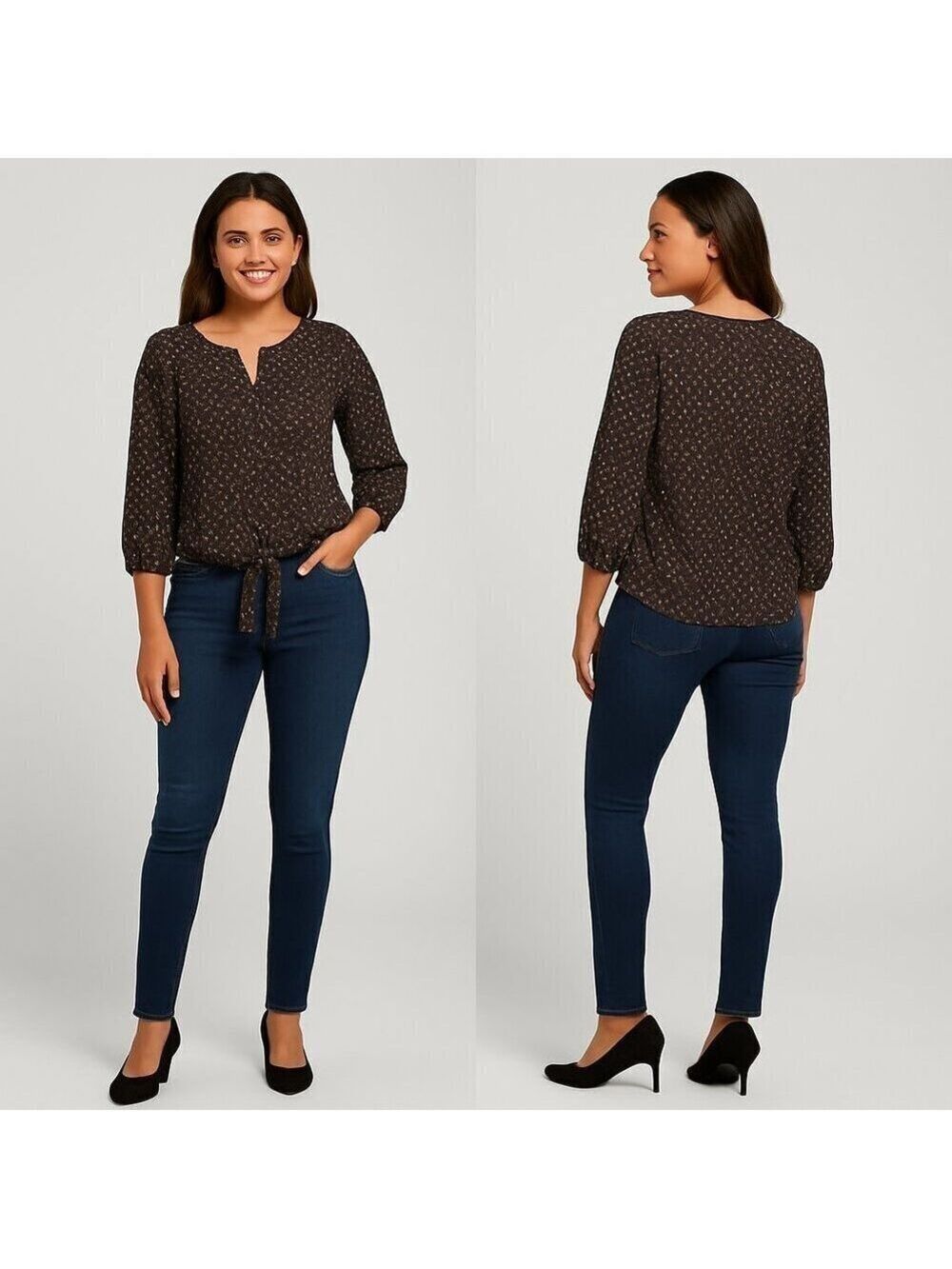 WEST KEI 👚 Women’s Casiya Tie Front Blouse 🐆 V-Neck | Size Small ✨